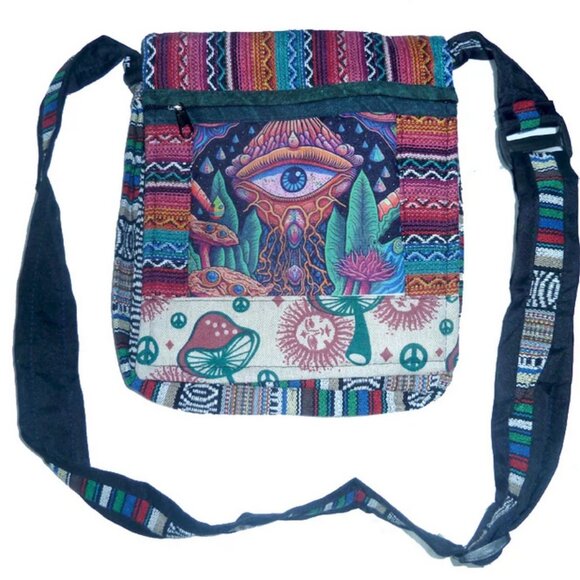 PSYCHEDELIC EYE MINI MUSHROOM 3 POCKET SHOULDER BAG - Picture 1 of 5